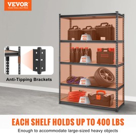 VEVOR VEVOR Storage Shelving Unit, 5-Tier Adjustable, 2000 lbs Capacity, Heavy Duty Garage Shelves Metal Organizer Utility Rack, Black, 48" L x 18" W x 72" H for Kitchen Pantry Basement Bathroom Laundry