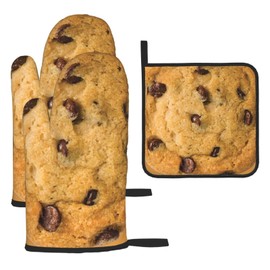 Chocolate Cookie Print Baking Mitts, Oven Mitts and Pot Holders 3-Piece Set for Kitchen, Cooking, Baking
