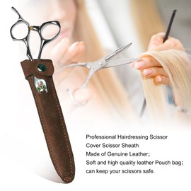 Scissors Bag Genuine Leather Scissors Safety Sheath Bag Stylist Scissors Cover Protector Barber Shears Hair Scissor Sheath for Hairdressers Pack of 2 (HJ-BHT01-Brown)