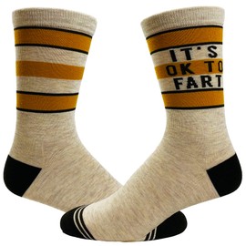 Crazy Dog T-Shirts Funny Mens Socks – It’s OK to Fart Striped Crew Socks – Soft Cotton Blend with Sarcastic Quote – Novelty Gag Gift Footwear for Adults Teens and Funny Dads