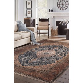 Keen Home Design 6x9 Rug - Machine Washable Area Rug with Non-Slip Backing, Ideal for Living Room, Dining Room, Bedroom - Vintage, Easy Clean, Durable, Low Pile Rug - (6' x 9')