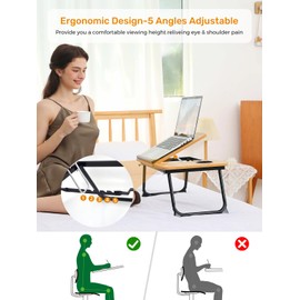 Lap Desk for Couch/Sofa/Floor, 5-Angle Adjustable Bed Desk with Foldable Legs &Cup Holder, Light Weight Bed Tray Table for Writing/Eating/Reading, Portable Laptop Stand for Adults, Kids