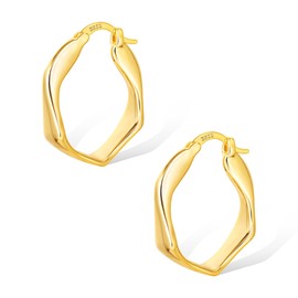Gold Hoop Earrings for Women, Large Geometric Hoop Earrings Hypoallergenic Square Earrings Large Twisted Hoop Earrings Minimalist Chunky Hoop Drop Earrings Jewelry Women Girls