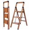 BIBKOKE Step Ladder Folding 3-Step Woodgrain Finish Aluminum Foldable Step