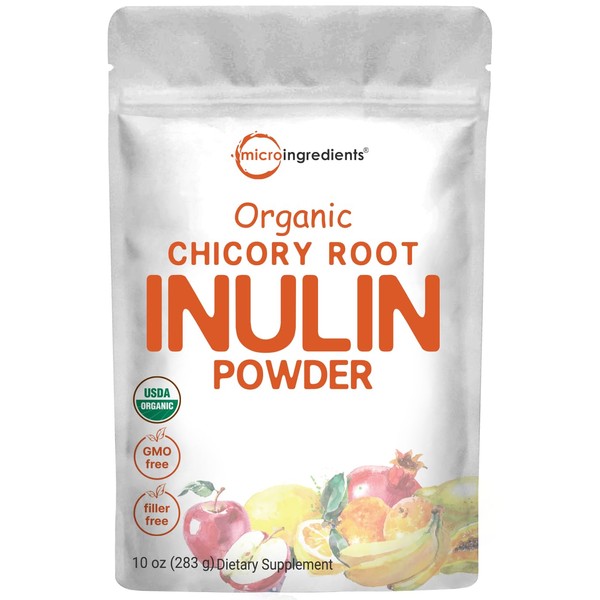 Micro Ingredients Organic Chicory Root Inulin Powder, 10 Ounce, Natural Prebiotic Fiber for Intestinal Colon and Gut Health, Non-GMO and Vegan Friendly