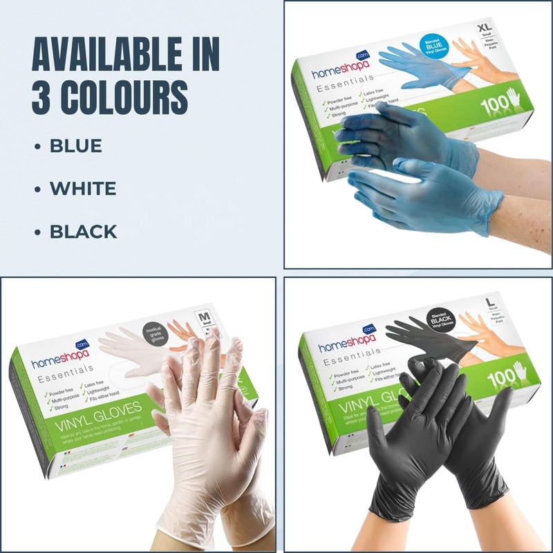HOMESHOPA Disposable Vinyl Gloves, Blue 100Pcs Medium Powder Free, Latex
