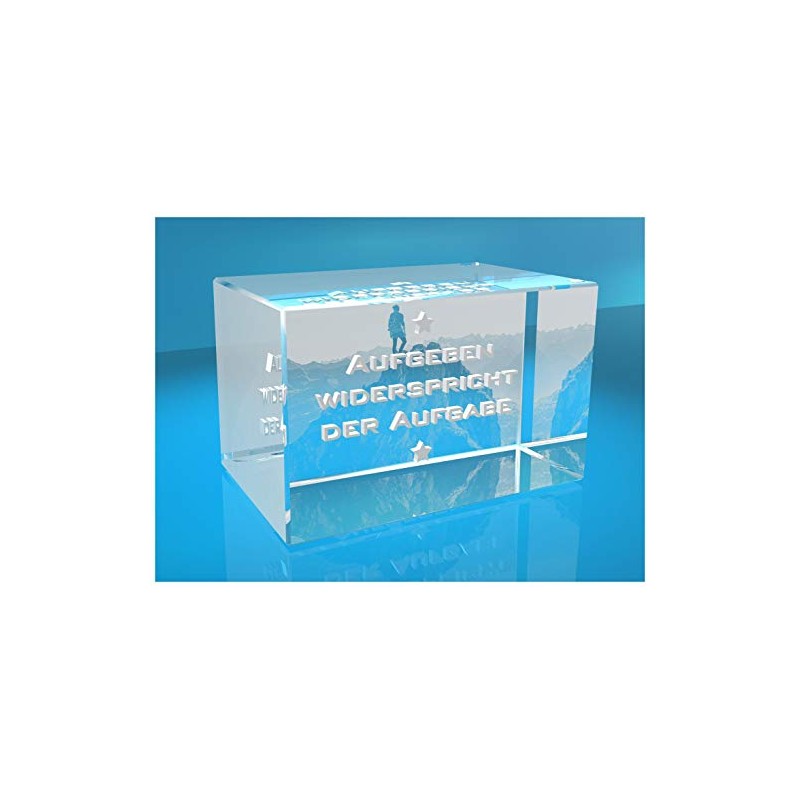 ELUNO 3D Glass Cuboid | Motivational Saying | Giving Up