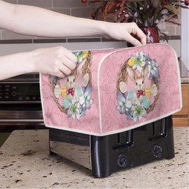 NETILGEN Easter Flower Wreath Cute Rabbit 4 Slice Toaster Dust Cover, Easter Day Decor Bread Toaster Oven Dustproof Cover, Kitchen Bakeware Protector, Easter Day Home Decoration for Women Gift