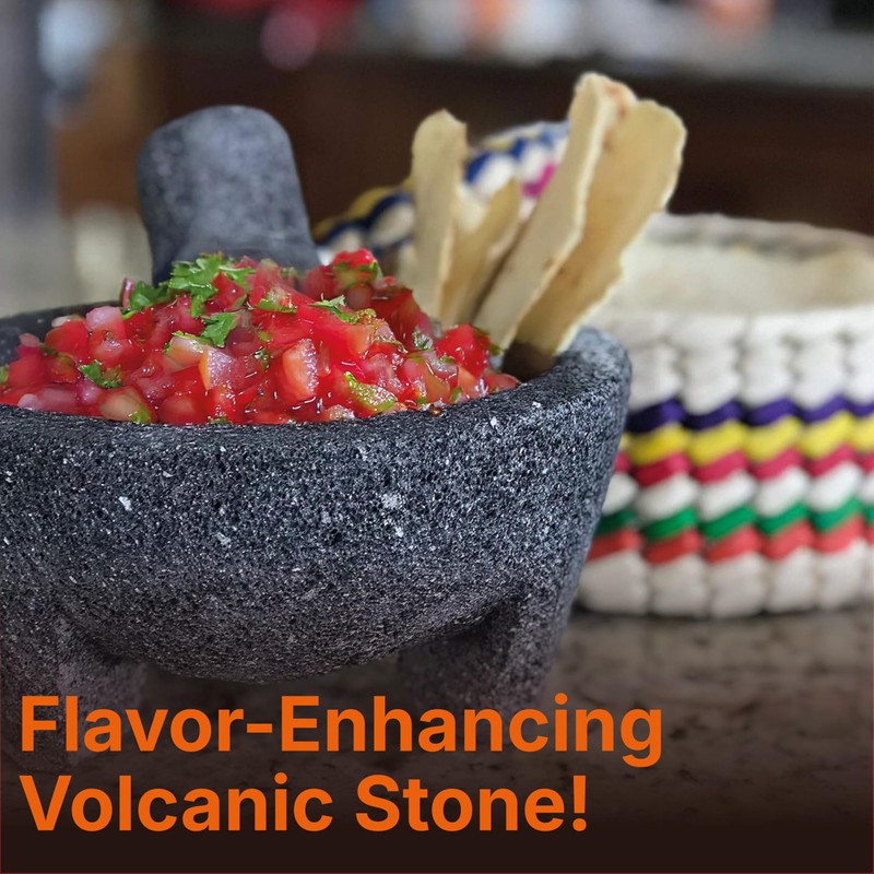 Mexican Molcajete Bowl with Tortilla Basket by Verve Culture, Basalt