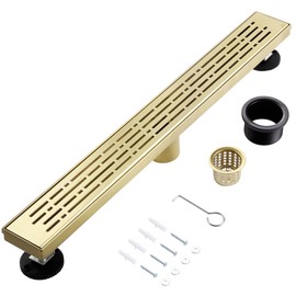 muschbath 24 Inch Linear Shower Drain, Brushed Gold Shower Drain, Removable Grate, 304 Stainless Steel, Easy to Install and Clean for Bathrooms (Drain Base Not Included), LSD-29A-24G