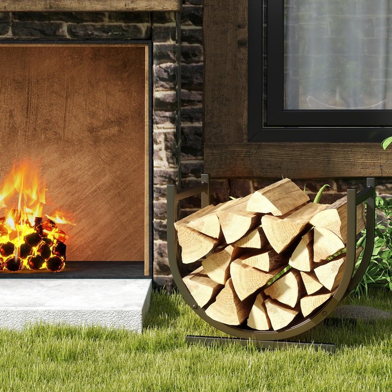 DOEWORKS Indoor Firewood Rack Decorative Wood Holder Fireside Log Rack