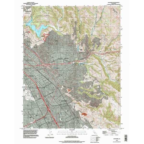 YellowMaps Hayward CA topo map, 1:24000 Scale, 7.5 X 7.5 Minute, Historical, 1993, Updated 1997, 26.8 x 21.5 in - Paper