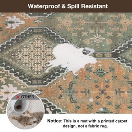 ZPAI Floor Mat for Home 5×7ft, Easy Clean Plastic Rug-Like Pattern Area Mat for Living Room, Waterproof Vinyl Area Rug for Under Kitchen Table, No Slip Soft Vintage Rug for High Traffic Area (Green)