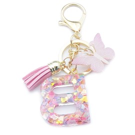 Unpafcxddyig Initials Letter Keychain Pink Tassel Butterfly Pendant for Women Wallet Backpack Purses,Letter B