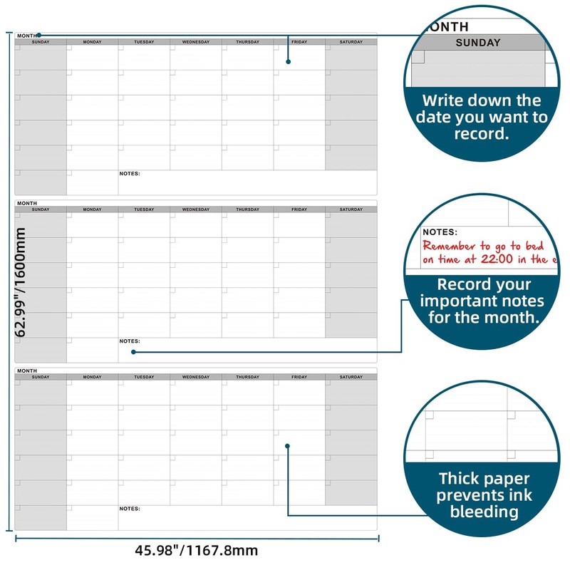 46" x 63" Dry Erase Wall Calendar - Undated 3-Month