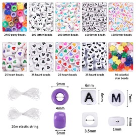QUEFE 96 Colors 3000pcs Pony Beads Bracelet Making Kit Friendship Bracelet Kit Rainbow Kandi Beads with Letter and Heart Beads Elastic Threads for Jewelry Necklace Making | QUEFE