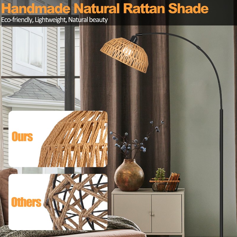 Boho Floor Lamp with Remote- Arc Tall Lamps, Bronze Floor