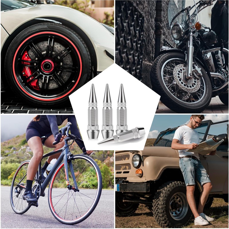 4 PCS Spiked Aluminum Valve Stem Caps, Heavy Duty Dust-Proof