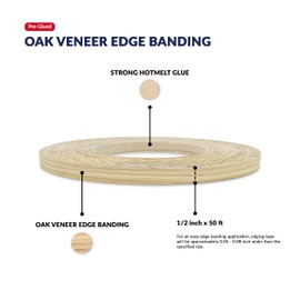 White Oak Veneer Edge Banding 1/2 inch x 50 ft Iron On Adhesive Real Wood Flexible Edging Glue Tape Trim Laminate Plywood Furniture Countertop Cabinet Formica Repair Strip Molding Roll Easy Trimmer