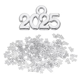 sourcing map 40pcs 2025 Graduation Year Charm 3D Metal Tassel Year Number Charm Year Pendant Mini for DIY Anniversary Jewelry Making Crafts, Silver
