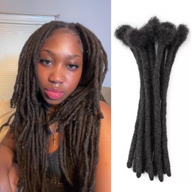 LANWIUKU Loc Extensions Human Hair 16 Inch 10 Strands 0.6cm Width Dreadlock Extensions Human Hair for Women Men Kids Full Handmade Permanent Locs Can Be Dyed and Bleached