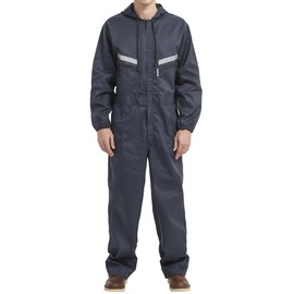 Yukirtiq Mens Work Coveralls Mechanic Hooded Overall Workwear Jumpsuits Long Sleeve Hi Viz Coverall with Zippers, Bluish Grey, L