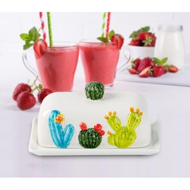 Cactus Butter Dish With Lid For Countertop Succulent Butter Dish With Cover Ceramic Butter Container Green Butterdish Cute Beautiful Desert Decoration