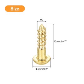 sourcing map Wood Screws M3 x 12mm Slotted Round Head Brass Self-Tapping Screw 20 Pcs