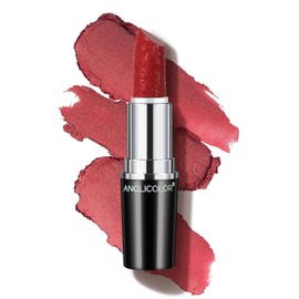 Anglicolor Lápiz labial rojo con purpurina, color de labios de alto impacto, fórmula ligera hidratante suave y no pegajosa, lápiz labial melocotón metálico para mujeres, color de labios de cobertura