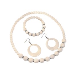 xuzhiyuan Boho Colorful Acrylic Beads Necklace Candy Color Bracelet 80s Party Retro Dangle Earrings Summer Vibe Beach Jewelry Set for Women Gift-White