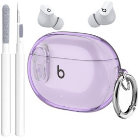 Beats Studio Bud/Buds Plus Case Cover Clear 2021/2023 Lock Clip with Clean Kit, GARTOO Protective Case and Clean Pen Compatible with Beat Studio Bud + for Women Girls Kids, Clear Purple