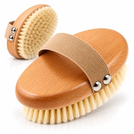 Natural Boar Bristle Body Brush – Wooden Bamboo Dry & Wet Exfoliating Bath Brush for Shower, Body Cleansing & Massage