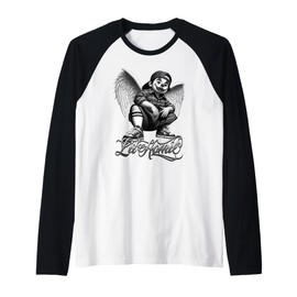 Lil Homie Little Chicano Tattoo Art Angel West Coast Cholo Raglan Baseball Tee