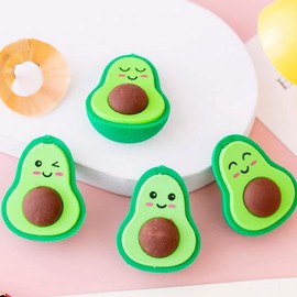 18pcs Avocado Eraser Mini Pencil Erasers Miniature Food Erasers Birthday Party Goodie Bag Erasers for Pencils Children Kids Food Students Stationery Cute 3D Paint