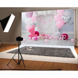 YongFoto 2,2x1,5m Vinyl Foto Hintergrund 1 Geburtstag Schöne Dekorationen Ballon Fotografie Hintergrund für Babyfotos Photo Booth Baby Party Banner Kinder Fotostudio