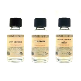 Fragrance Oil Set 3-Pk 1oz Each for Making Soaps, Candles, Bath Bombs, Lotions, Room Sprays, Colognes (White Floral, Sun Orchid, Tuberose, White Flowers & Amber)