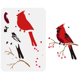 FINGERINSPIRE Layered Cardinals Stencil for Painting 8.3x11.7inch Hollowed Birds Branches Drawing Template Plastic PET Stars Berries Pattern Painting Stencil Animal Theme Template for Home Decor