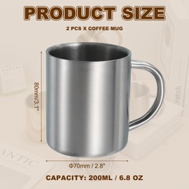 uxcell 2Pcs Metal Coffee Mugs, 6.8Ounces Metal Double Walled Mugs with Handles (Silver)