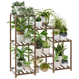 Bamworld Plant Stand Indoor Plant Shelf Outdoor Wood Plant Rack for Multiple Plants 3 Tiers Ladder Plant Pot Holder for Living Room Patio Boho Home Decor for Gardening