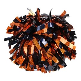 ICOCHEER Cheerleading Pom Poms Metalic Holographic Cheerleader with Baton Handle 6 inch 1 Pair 2 Pieces (Orange/Navy Blue)