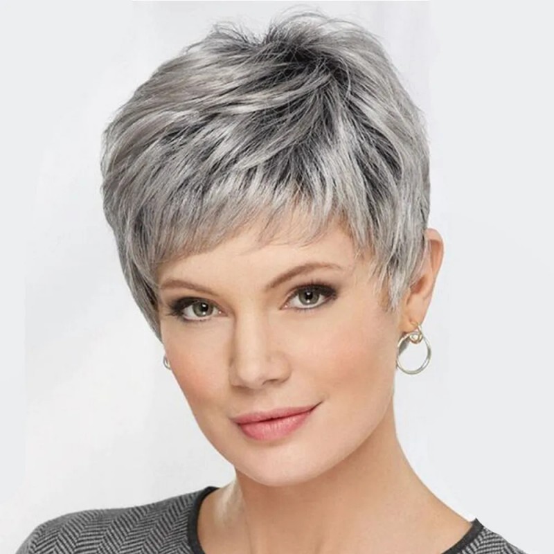Jf Pelucas For Mujer Corto Pelo Gris Cabello Natural