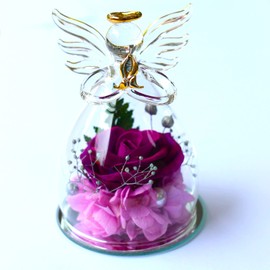 Preserved Flower, Angel Rose, Birthday, Blizzard Flower Present, Glass Angel Dome, Mother's Day, Women's, Popular, Wedding Gift, Anniversary, Sympathy - Burizado Flower Present Gift (Purple)