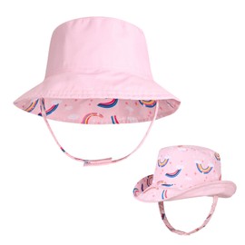 Baby Boy Girl Sun Hat,Adjustable Toddler Kids UPF 50+ Sun Protective Wide Brim Sun Hat,Beach Hat for Girl Boy (6-24 Months,Pink-Rainbow)