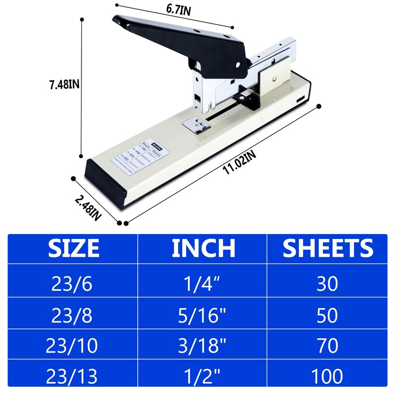 Stapler Heavy Duty, 100 Sheet, 1PACK Manual Big Stapler Metal,max
