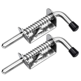 E-TING 2 Packs 5 Inch Spring Loaded Latch Pin with 8 Screws, Heavy Duty Sliding Door Lock Barrel Bolt Latch for Doors/Cabinets/Chests (Stainless Steel)