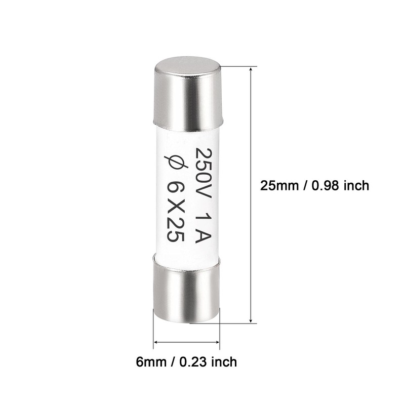 sourcing map Ceramic Cartridge Fuses 1A 250V 6x25mm Ceramic Fuses