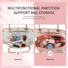 Doxo Purse Organizer Insert & Base Shaper 2pc Set, Felt Handbag & Tote Bag Fit L Speedy 30 Nererfull PM More(Pink,Medium-Combination)