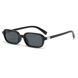 JCTAIFOO Retro Small Rectangular Sunglasses for Men and Women, Vintage Narrow Frame Square Glasses (Black/Dark Grey)