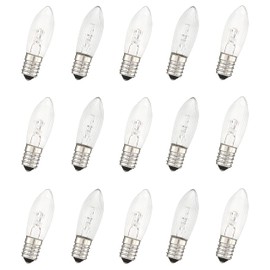 15 Pcs 3W 2700K Warmwhite Glass Bulbs Tapered Candles E10 Replacement Bulbs for Lights Candle Arch,String Lights, Christmas Garlands (3W 14V)
