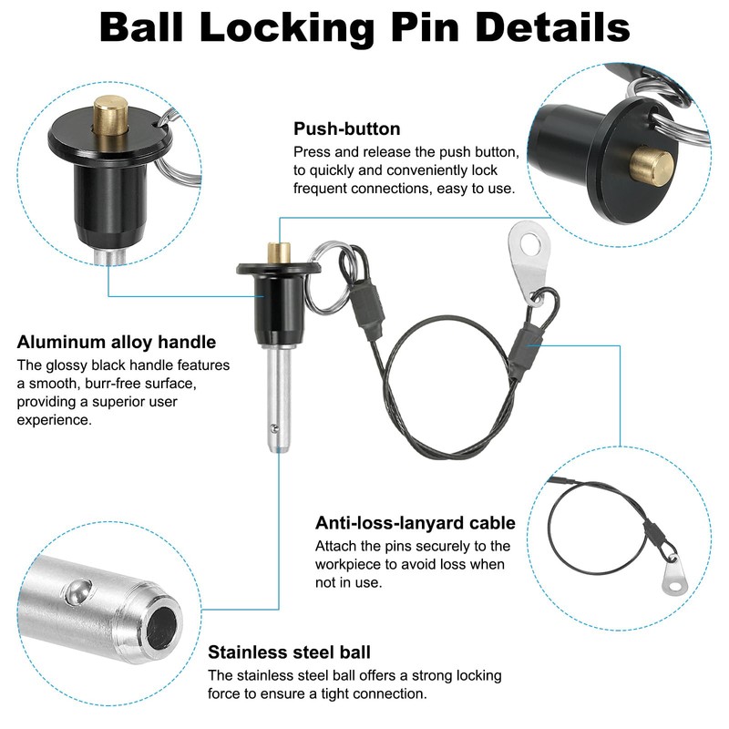 PATIKIL Quick Release Pin 1/4" x 0.79" Ball Lock Pin